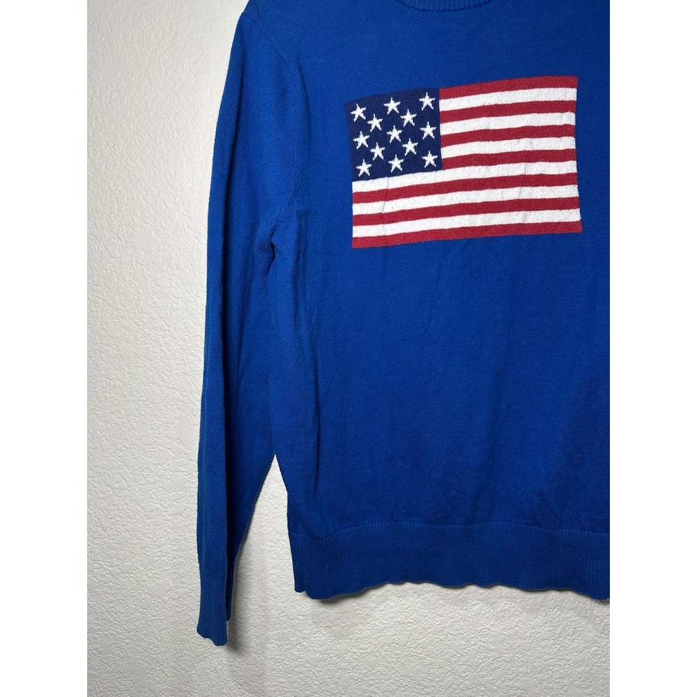 Crown & Ivy Blue American Flag Sweater Womens Small Cotton Wool Blend Crewneck - Picture 10 of 10